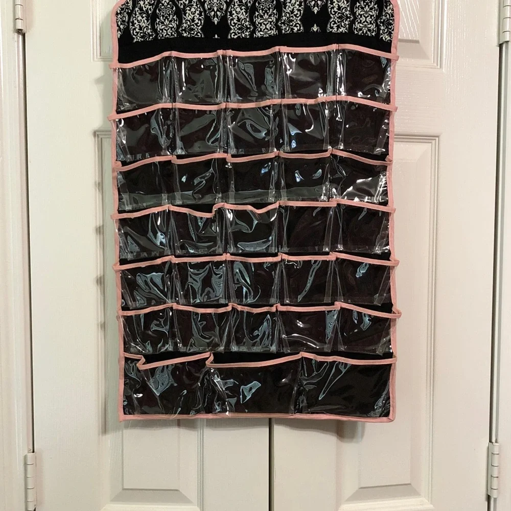 Over-the-Door Jewelry Organizer Black Double Side Multi Clear Pockets